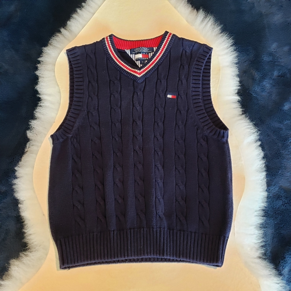 Boys Hilfiger Blue Red 100% Cotton Vest Size 7